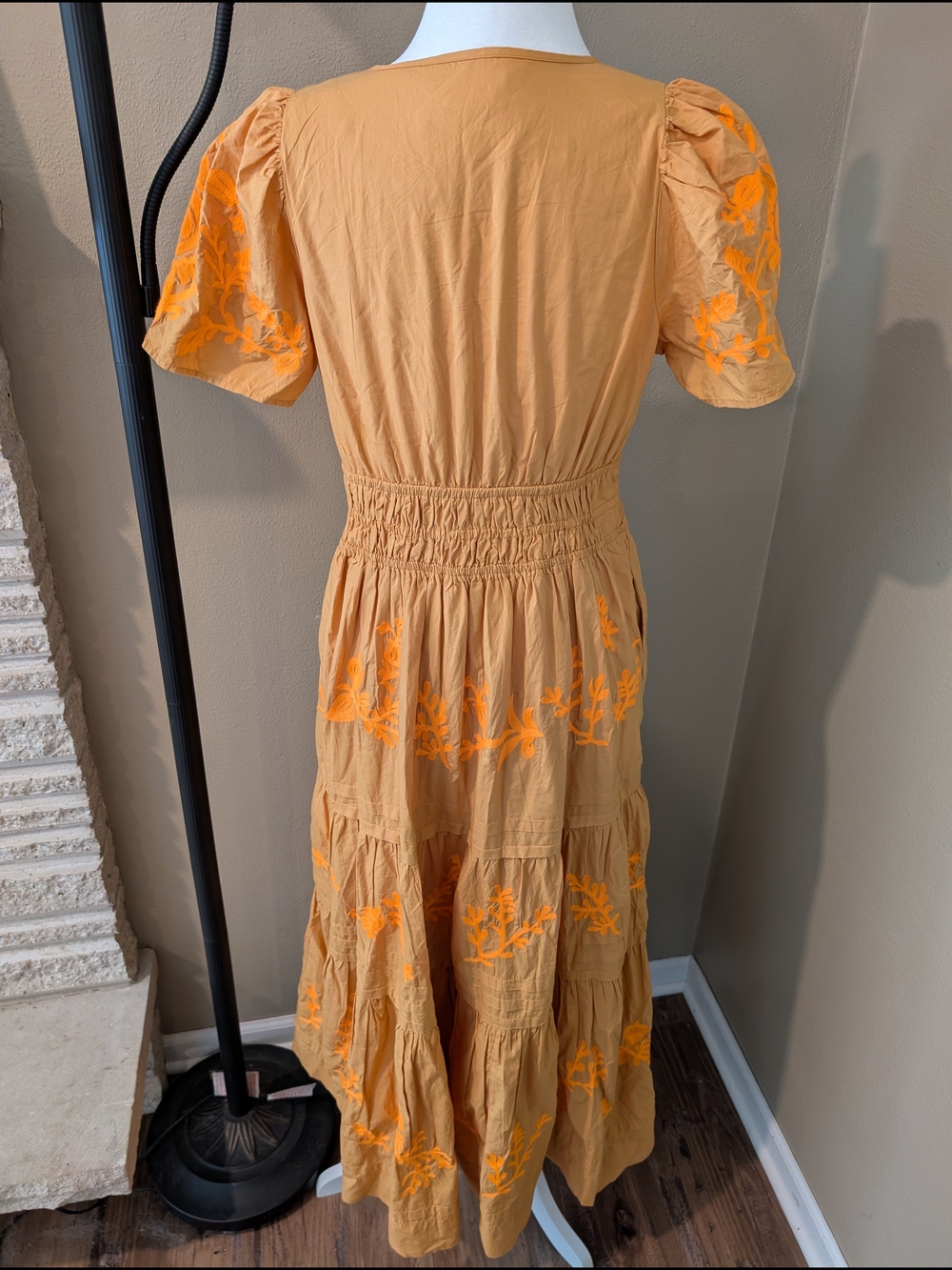 Anthropologie Maxi Dress with Bright Orange Floral Embroidery - Picture 8 of 9